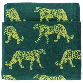 Furn Turkish Cotton Leopard Patterned Hand Towel -Teal Green