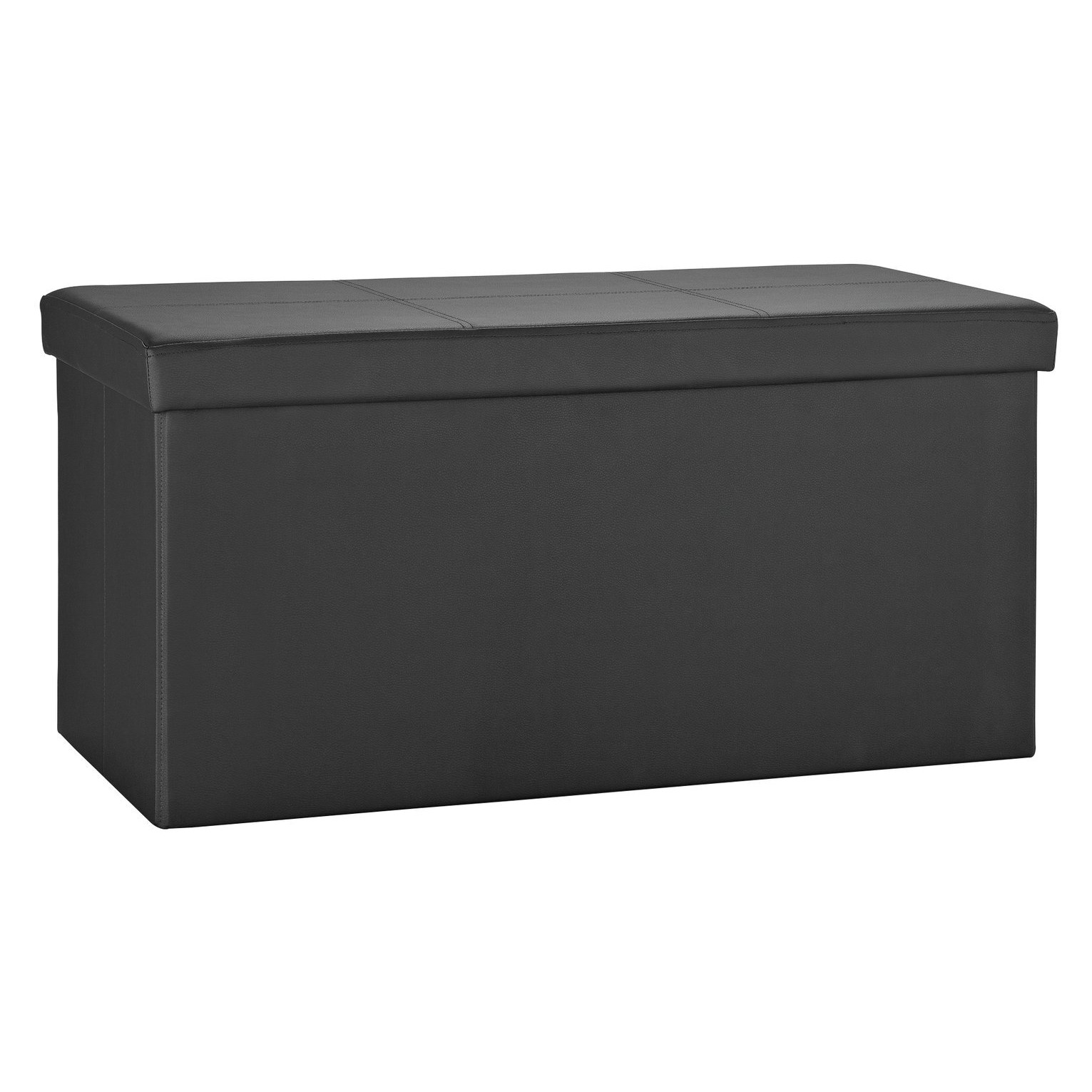 Argos Home Large Faux Leather Stitched Ottoman - Black - image 1