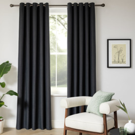 Home Essentials Plain Blackout Eyelet Curtains - Charcoal - thumbnail 2