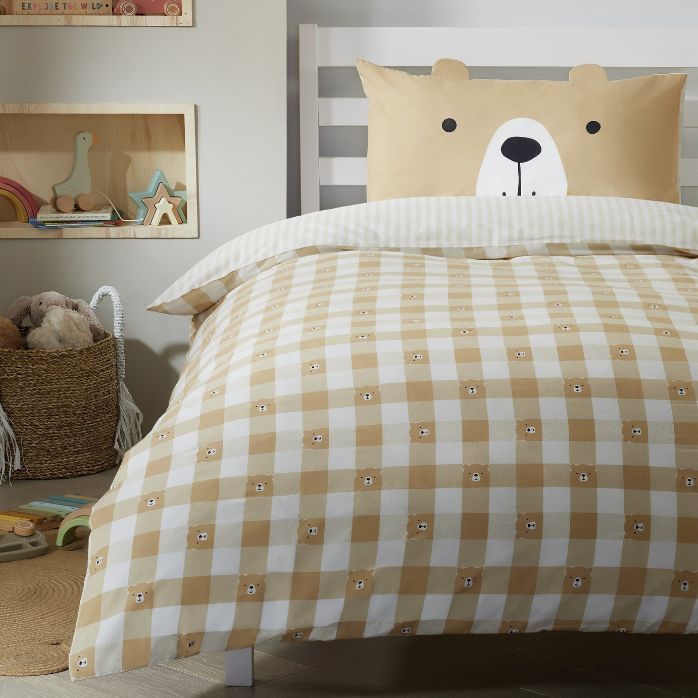 Argos Home Bear Gingham Kids Bedding Set - Single - image 1