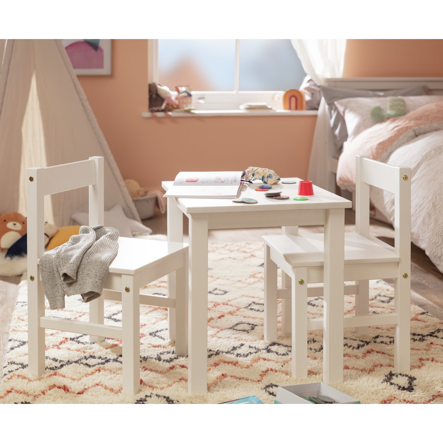Argos Home Kids Scandinavia Wood Table & 2 Chairs - White - image 1