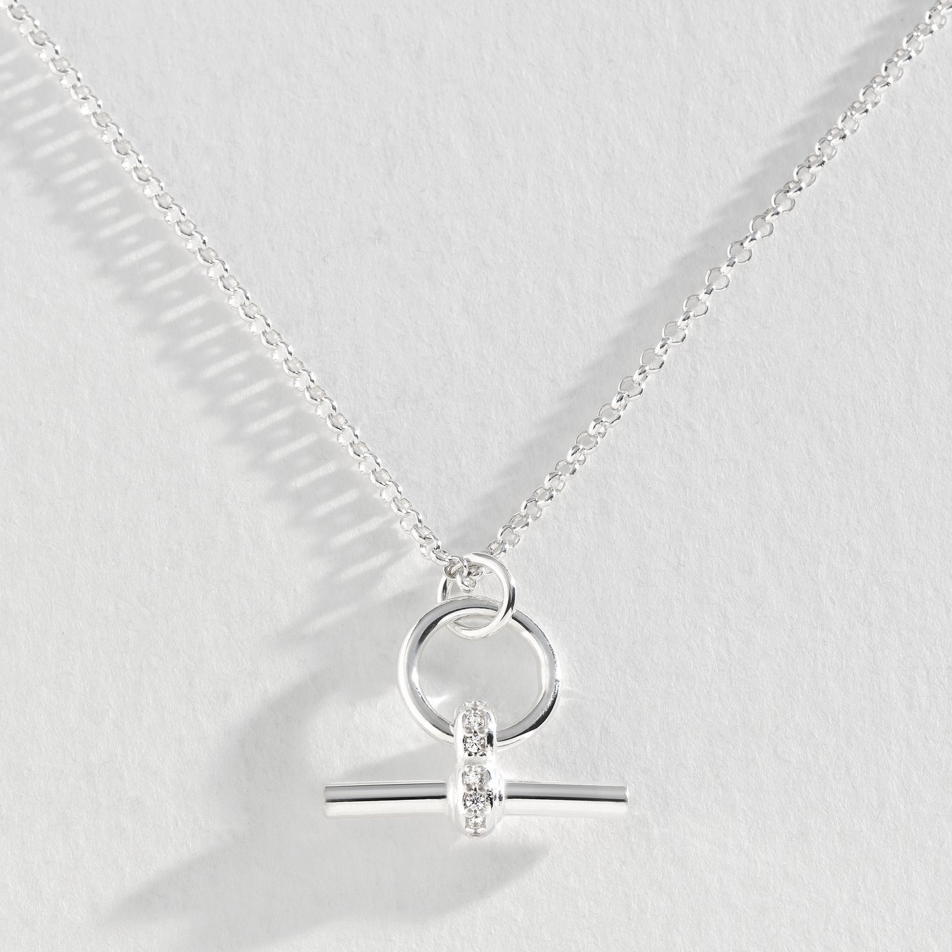 Revere Sterling Silver Cubic Zirconia T-Bar Pendant Necklace