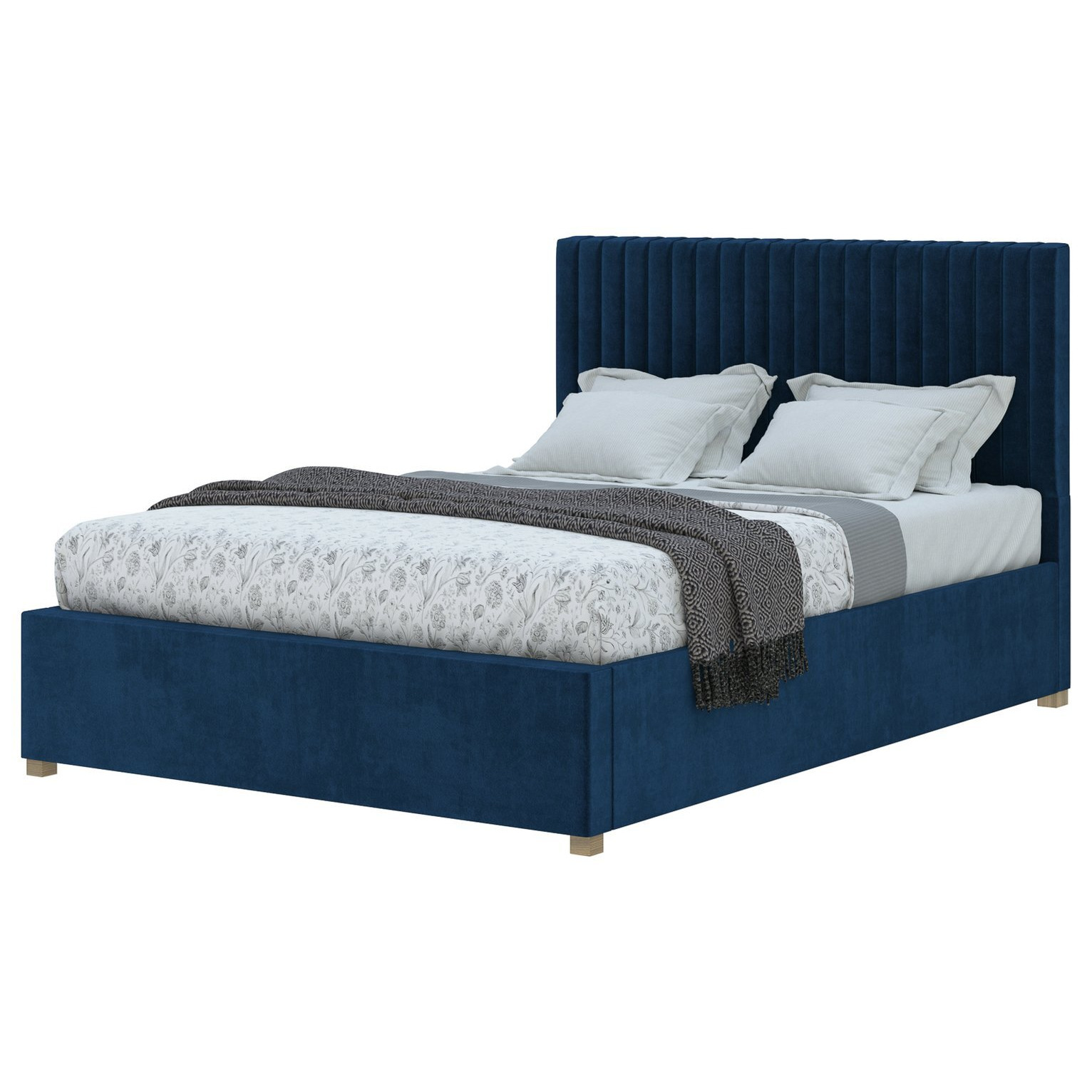 Aspire Double Velvet Adjustable Bed with Mattress - Navy - image 1