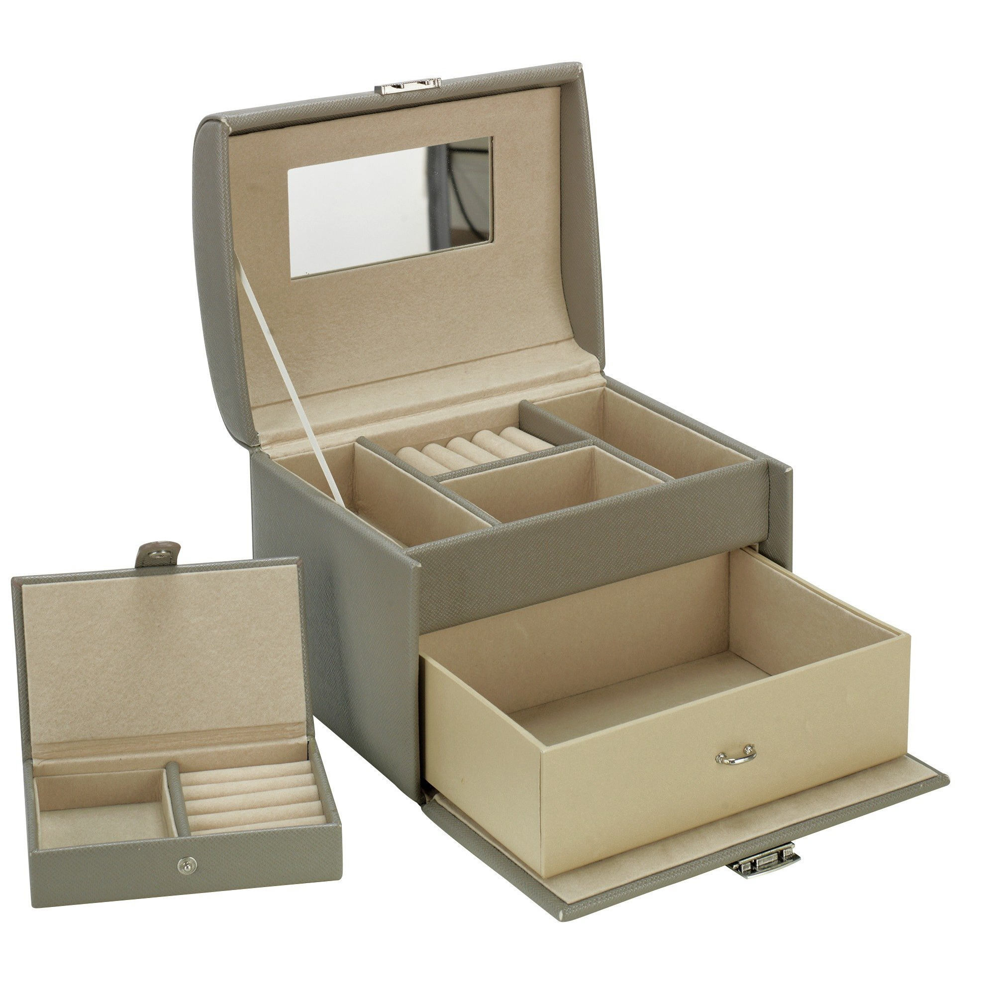 Grey Faux Leather Medium Jewellery Box with Travel Set - image 1