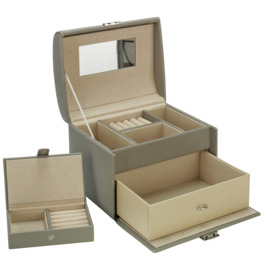 Grey Faux Leather Medium Jewellery Box with Travel Set