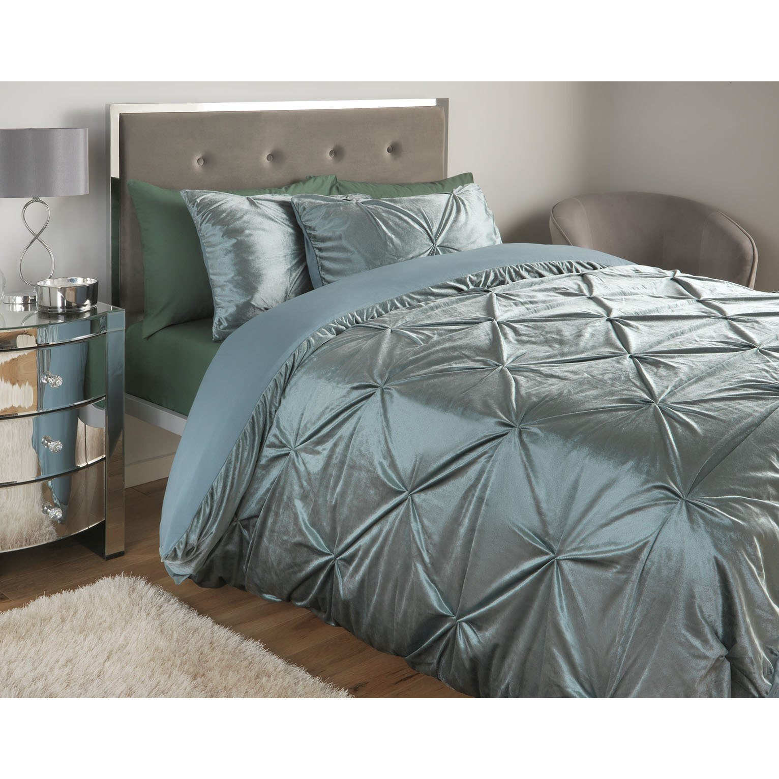 Argos Home Velvet Pintuck Teal Bedding Set - Kingsize