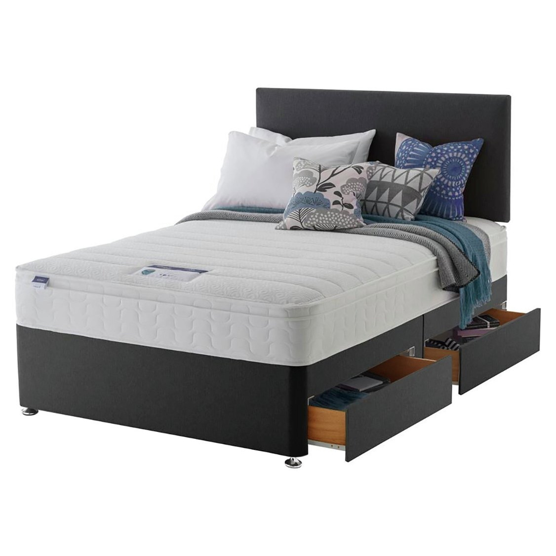 Silentnight Travis Small Double 4 Drawer Divan Bed- Charcoal - image 1