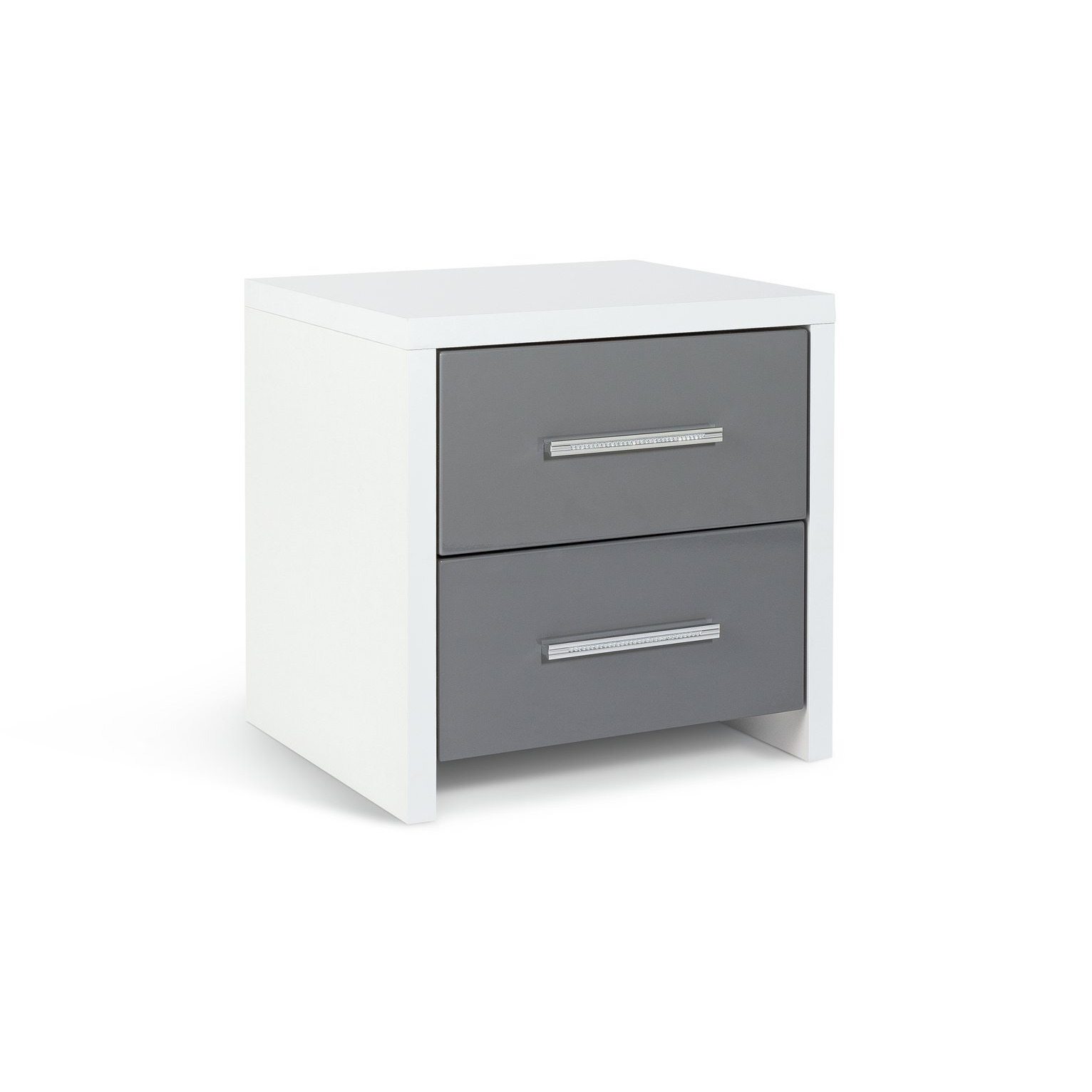 Argos Home Broadway 2 Drw Bedside Table- Grey Gloss & White