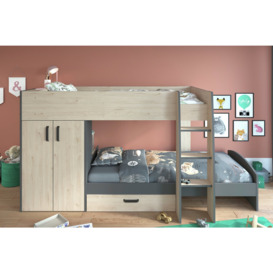 Parisot Bunk Bed with Storage and Mattress - Oak and Grey