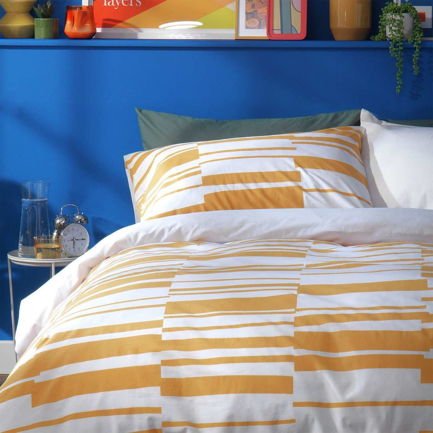 Habitat Stripe Mustard & White Bedding Set - Double - image 1