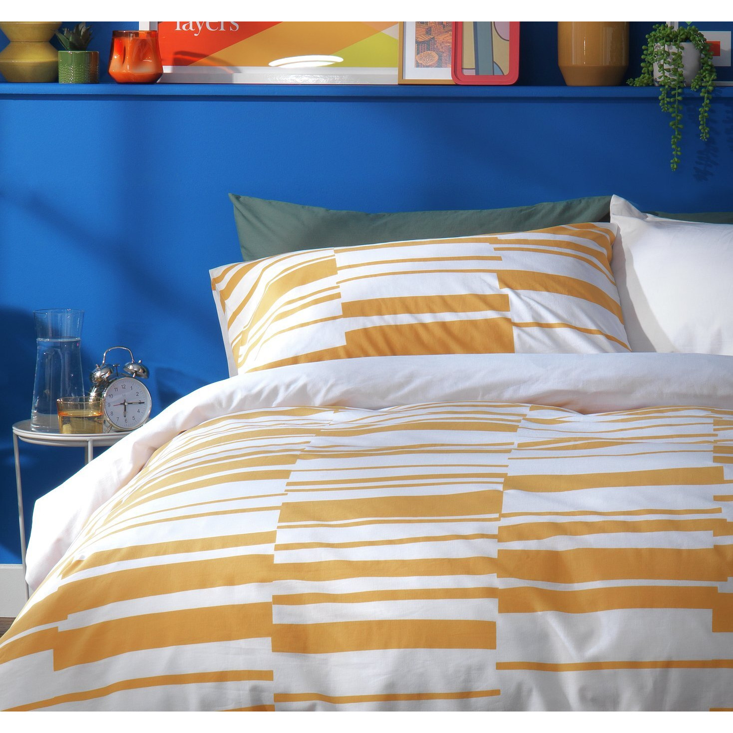 Habitat Stripe Mustard & White Bedding Set - Kingsize