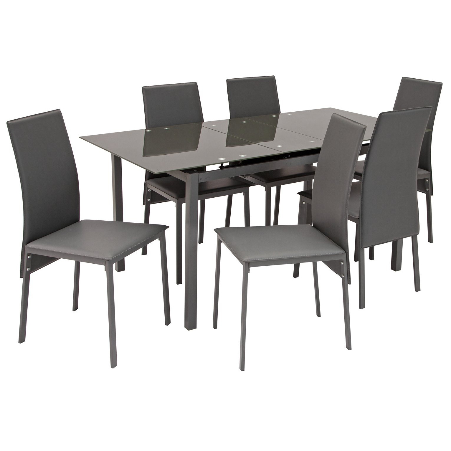 Argos Home Lido Glass Extending Dining Table & 6 Grey Chairs - image 1