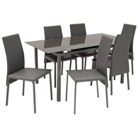 Argos Home Lido Glass Extending Dining Table & 6 Grey Chairs - thumbnail 1