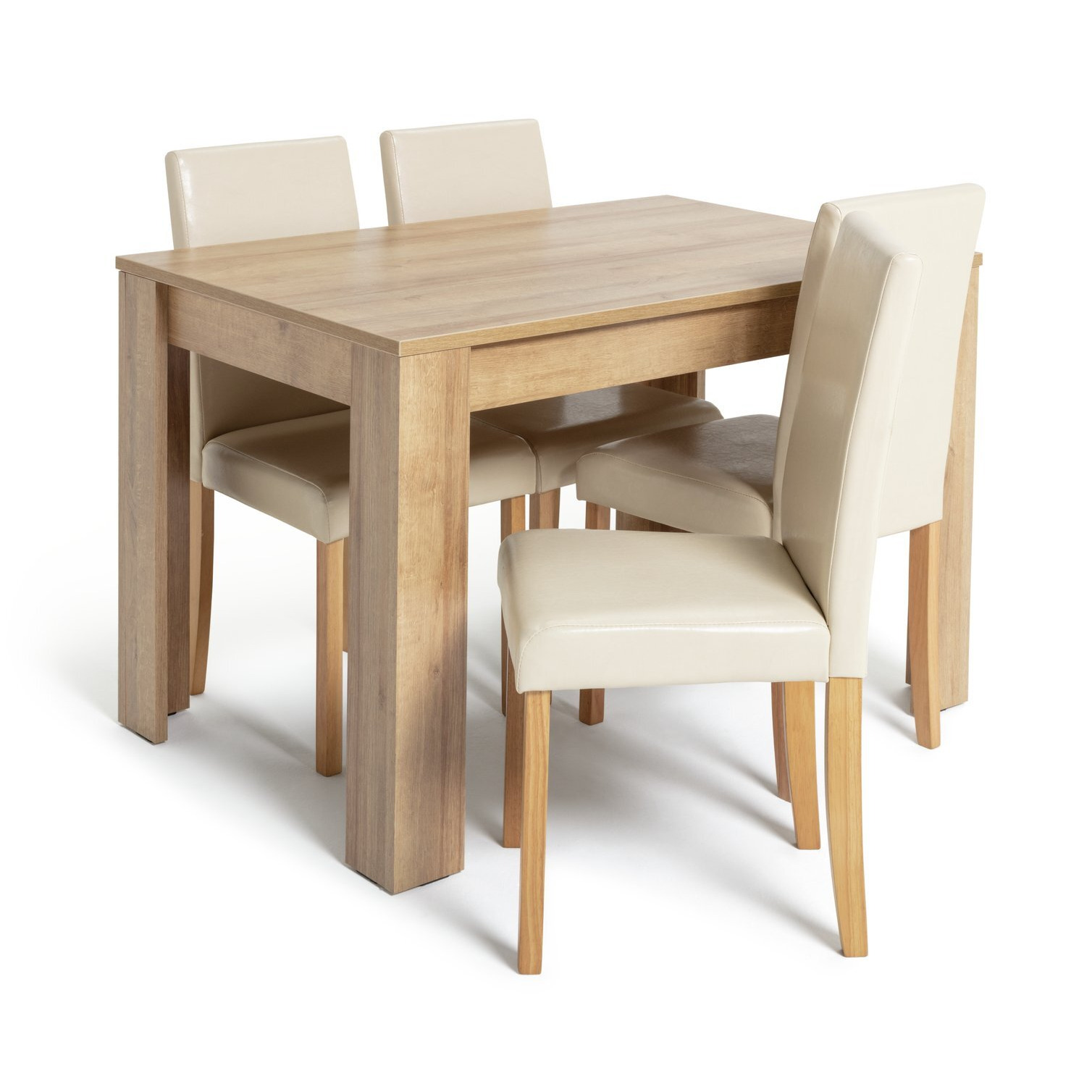 Argos Home Miami Oak Effect Dining Table & 4 Cream Chairs - image 1