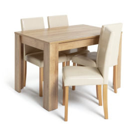 Argos Home Miami Oak Effect Dining Table & 4 Cream Chairs - thumbnail 1