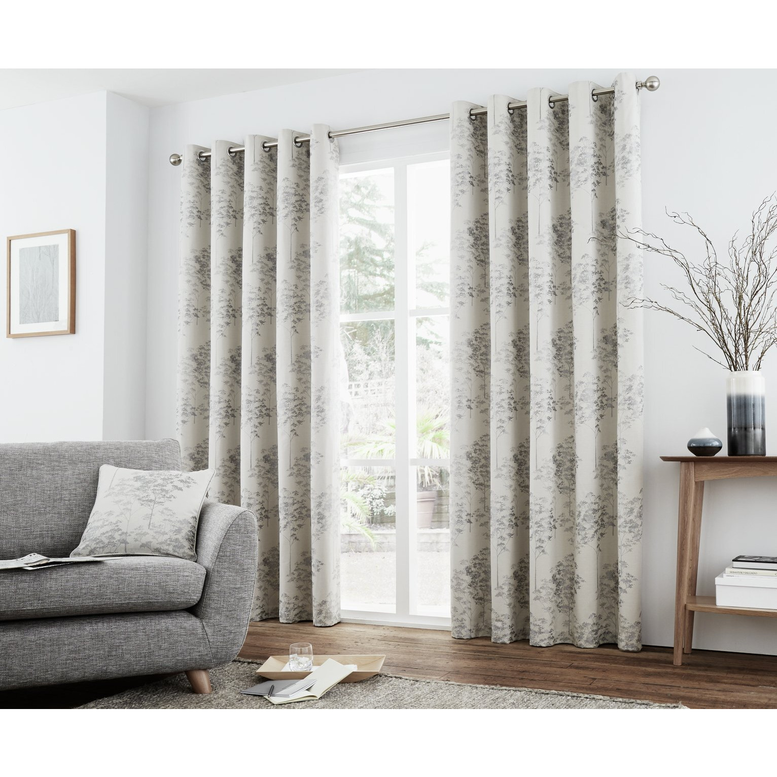 Curtina Elmwood Lined Curtains - 168x137cm - Silver - image 1