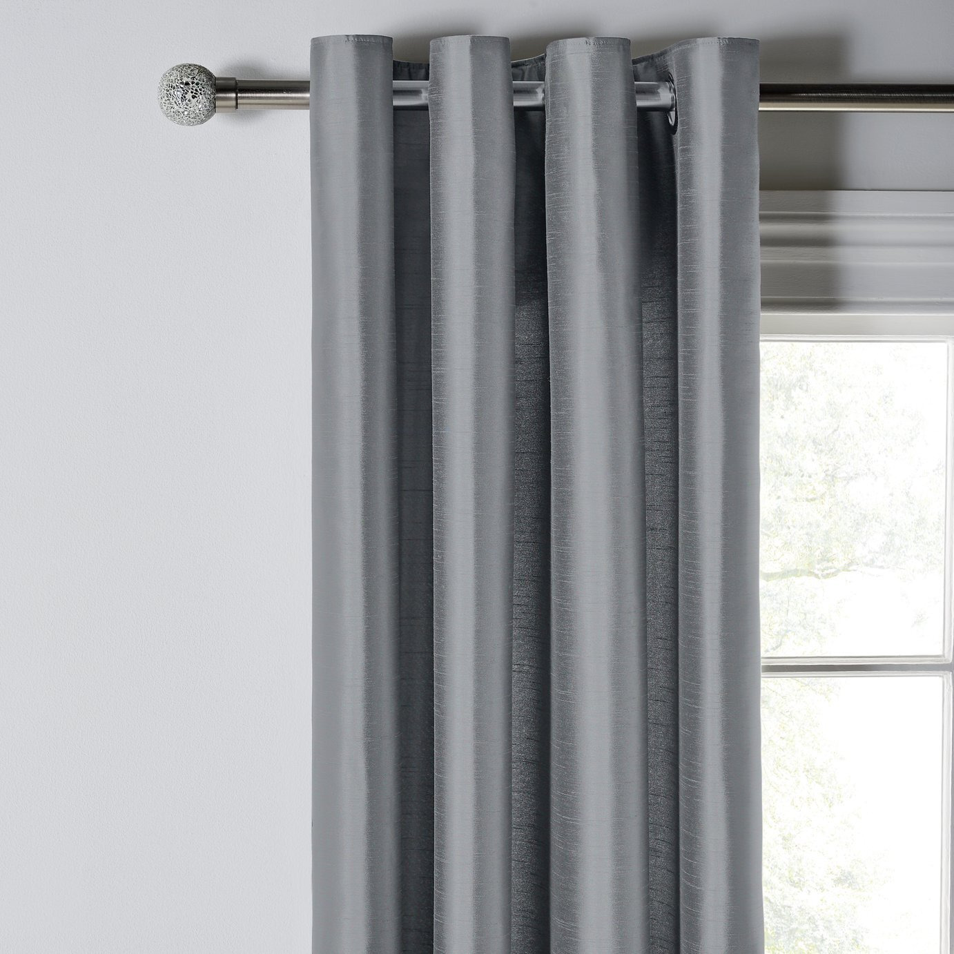 Habitat Faux Silk Fully Lined Eyelet Curtains - Dove Grey - image 1