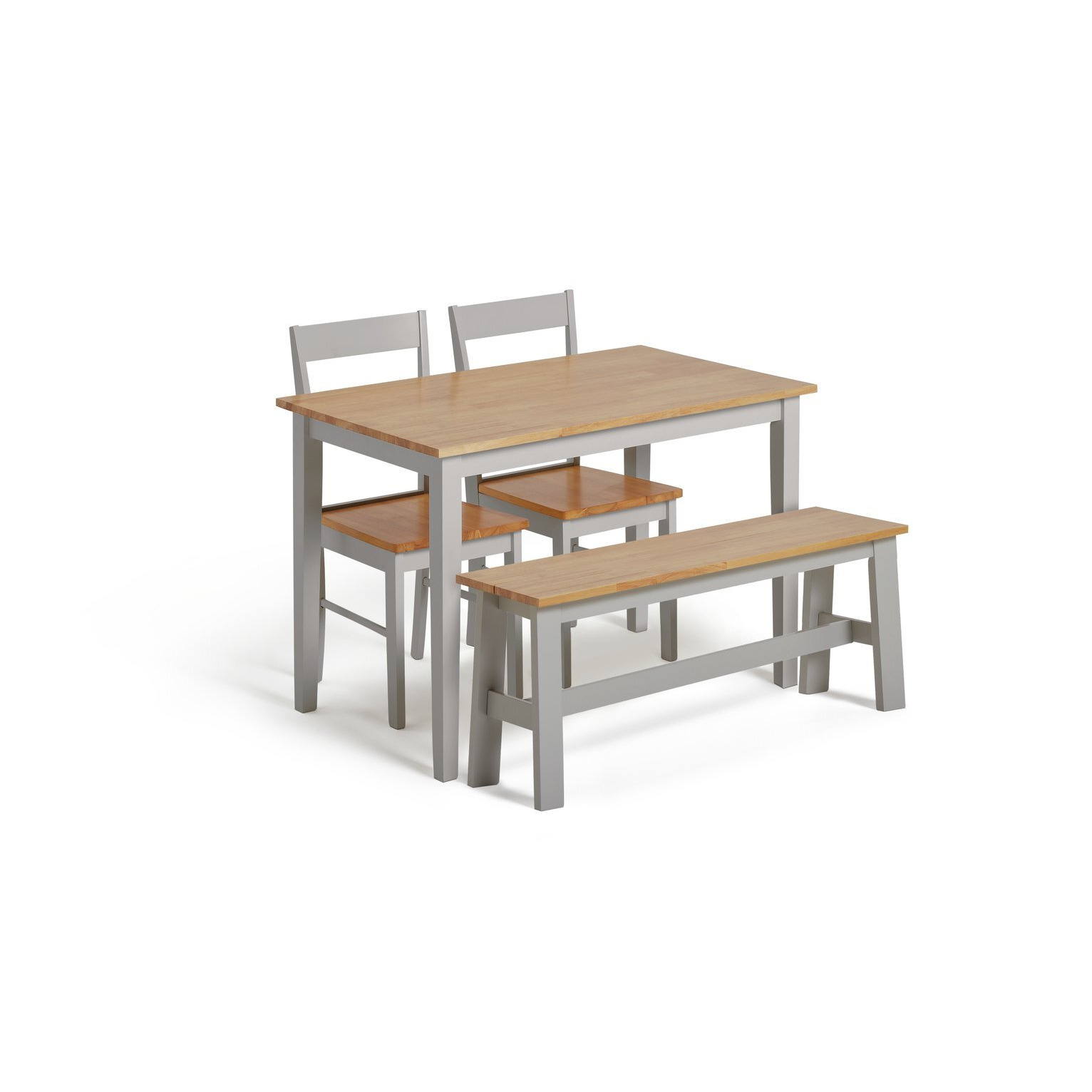 Habitat Chicago Solid Wood Table, Bench & 2 Grey Chairs - image 1