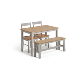 Habitat Chicago Solid Wood Table, Bench & 2 Grey Chairs - thumbnail 1