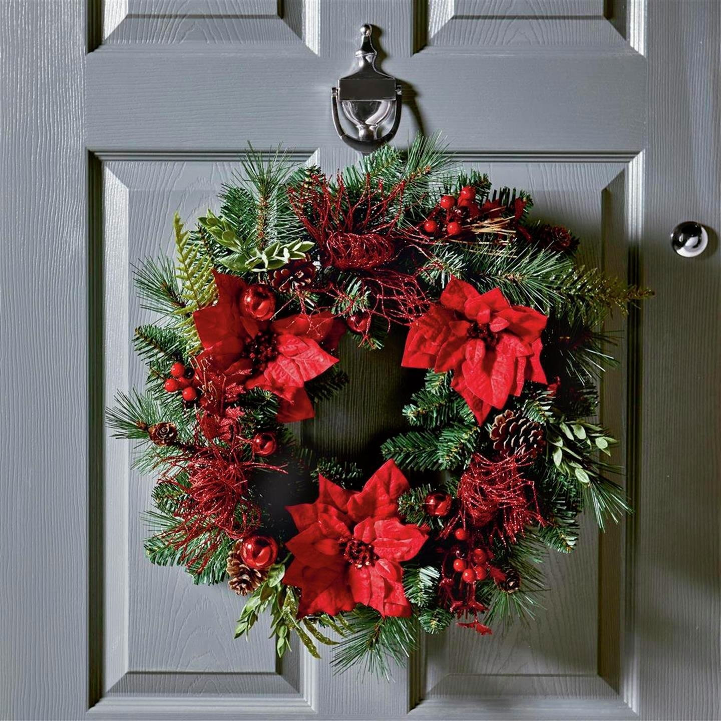 Premier Decorations Poinsettia Christmas Wreath - image 1