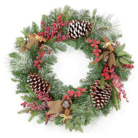 Premier Decorations Berry & Cone Frosted Christmas Wreath - thumbnail 1