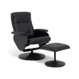 Argos Home Rowan Faux Leather Swivel Chair & Footstool-Black - thumbnail 1