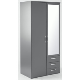 Argos Home Hallingford Grey 2 Door 3Drawer Mirrored Wardrobe - thumbnail 1