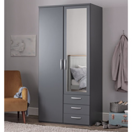 Argos Home Hallingford Grey 2 Door 3Drawer Mirrored Wardrobe - thumbnail 2