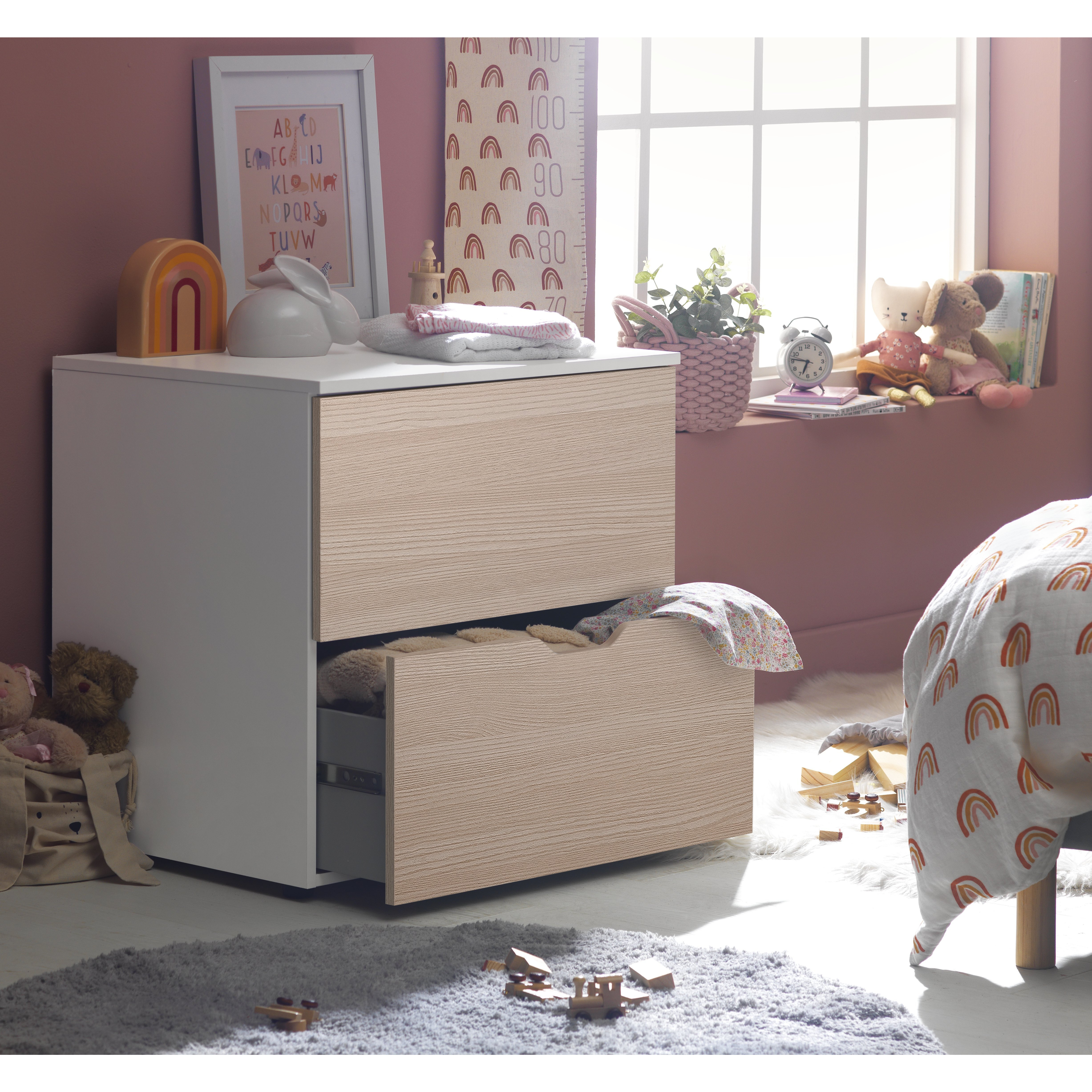 Habitat Kids Pod 2 Drawer Low Chest of Drawers-Acacia Effect - image 1