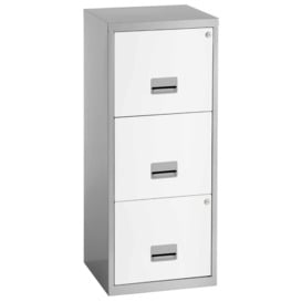 Pierre Henry 3 Drawer A4 Filing Cabinet - Silver & White - thumbnail 1