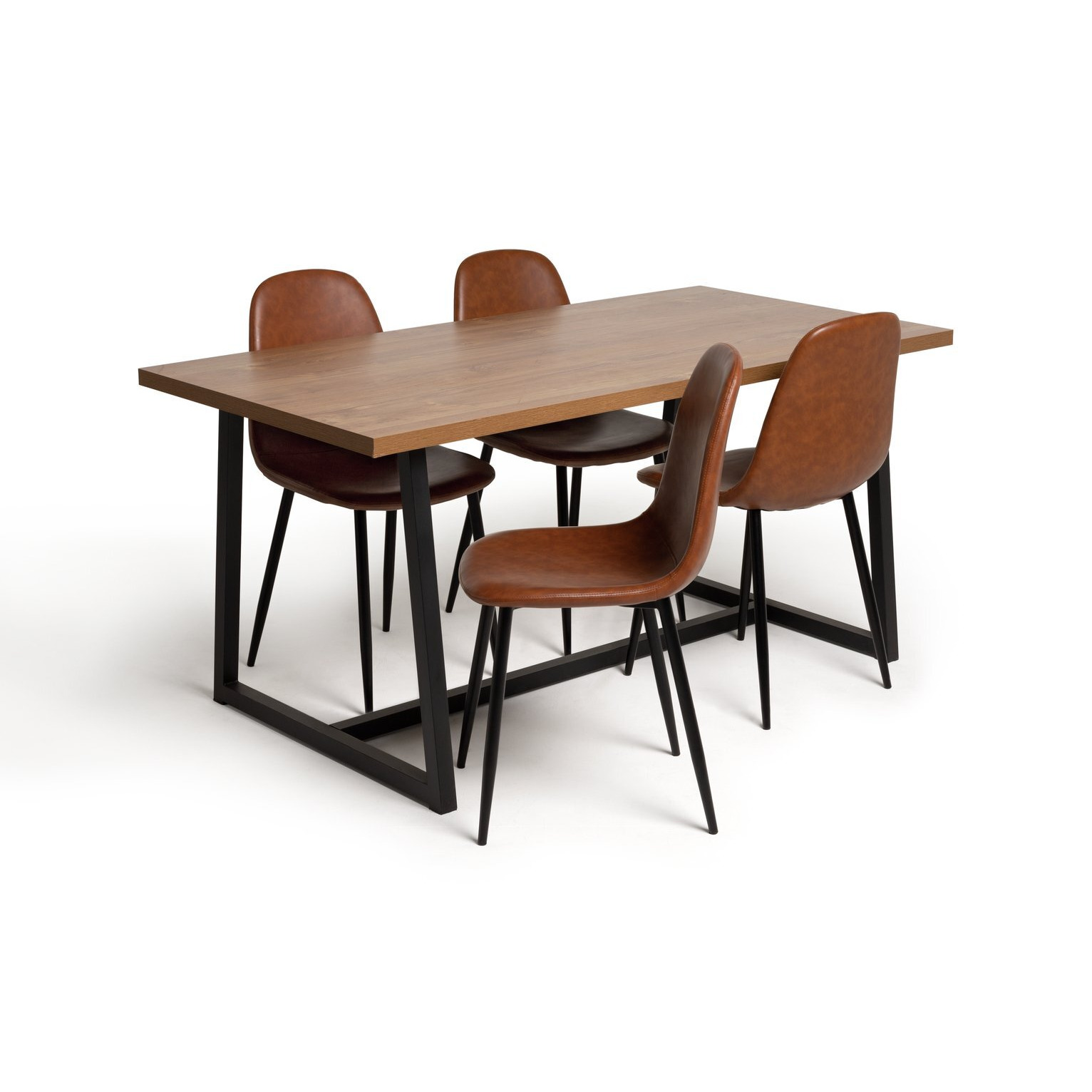 Habitat Nomad Wood Dining Table & 4 Beni Tan Chairs - image 1
