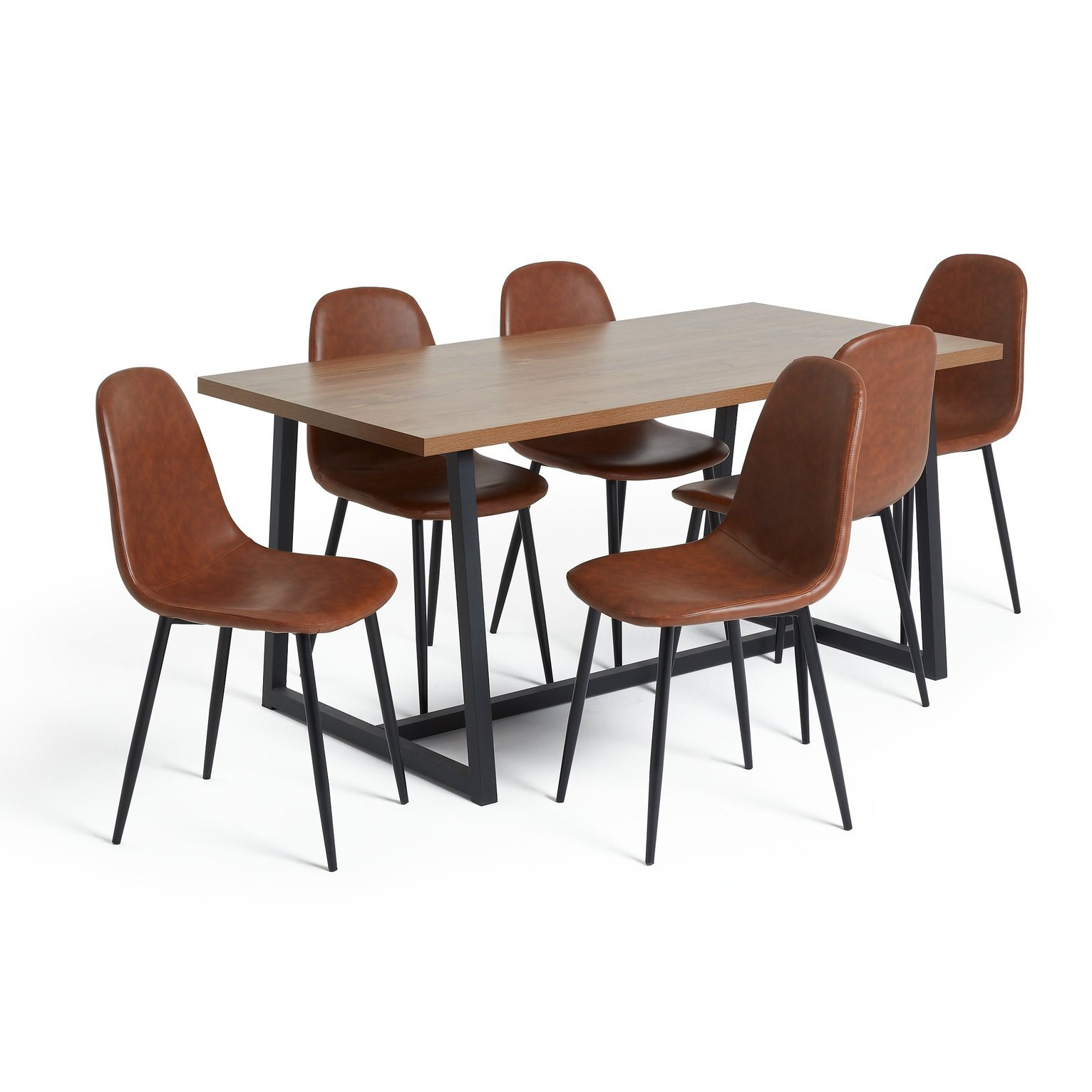 Habitat Nomad Oak Dining Table and 6 Beni Tan Chairs - image 1