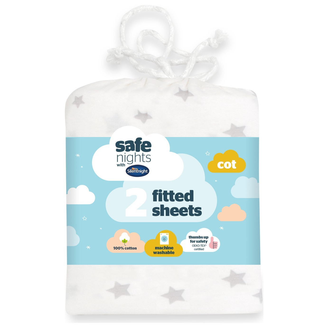Silentnight Safe Nights Nursery 2Pack Grey Fitted Sheets-Cot - image 1