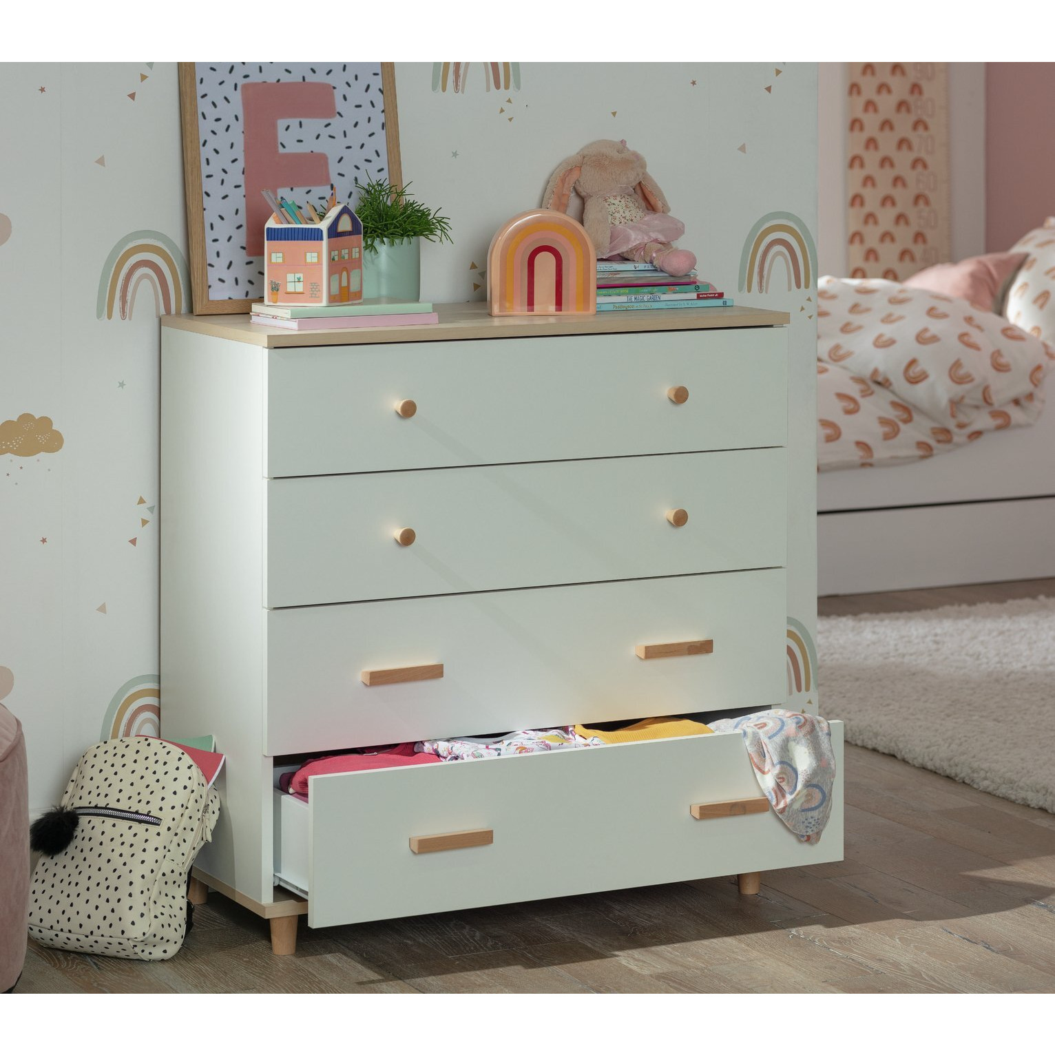 Habitat Melby 4 Chest of Drawers - White and Acacia - image 1