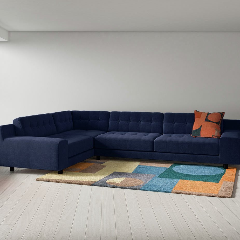 Habitat Hendricks Velvet Right Hand Corner Sofa - Navy