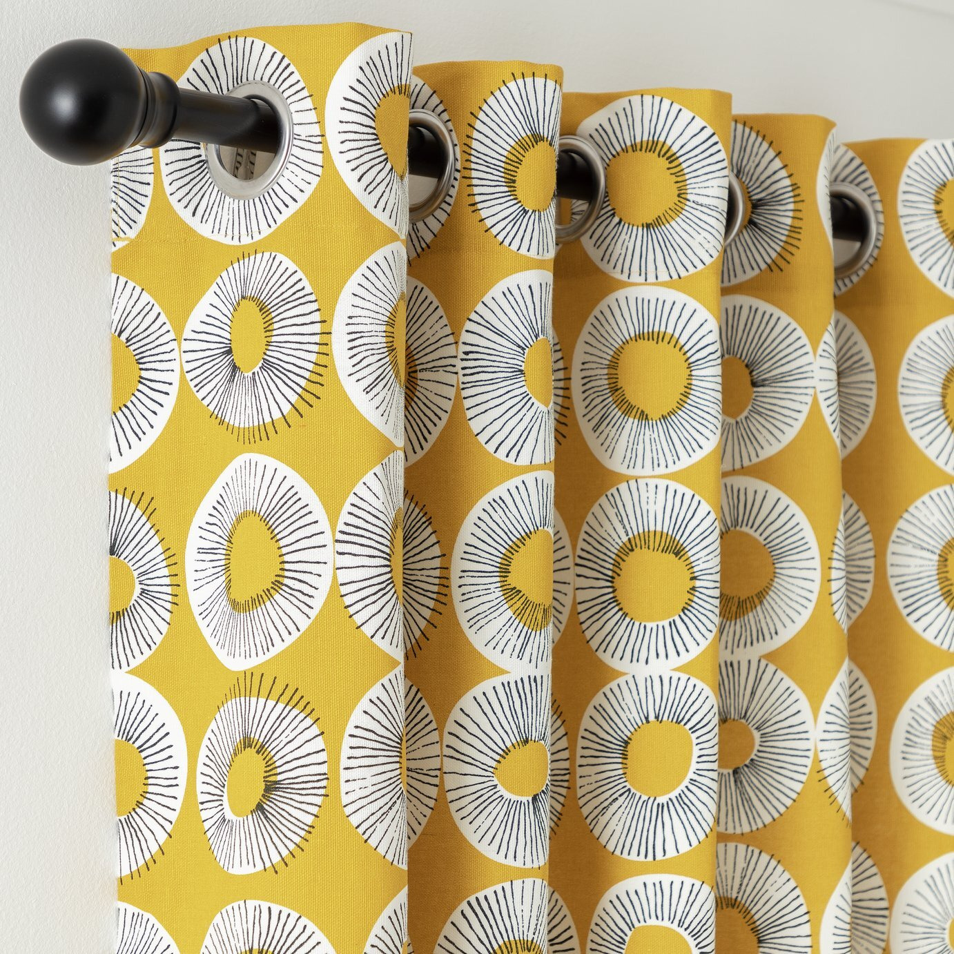 Habitat Floral Burst Print Lined Eyelet Curtains - Yellow - image 1