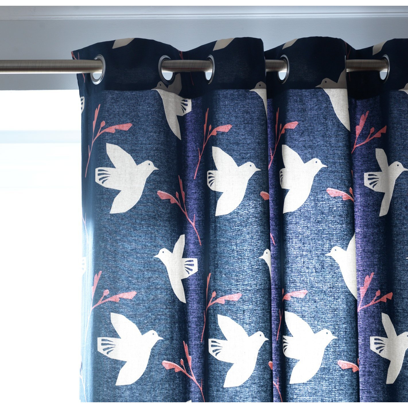 Habitat Folktale Bird Print Lined Eyelet Curtains - Blue - image 1