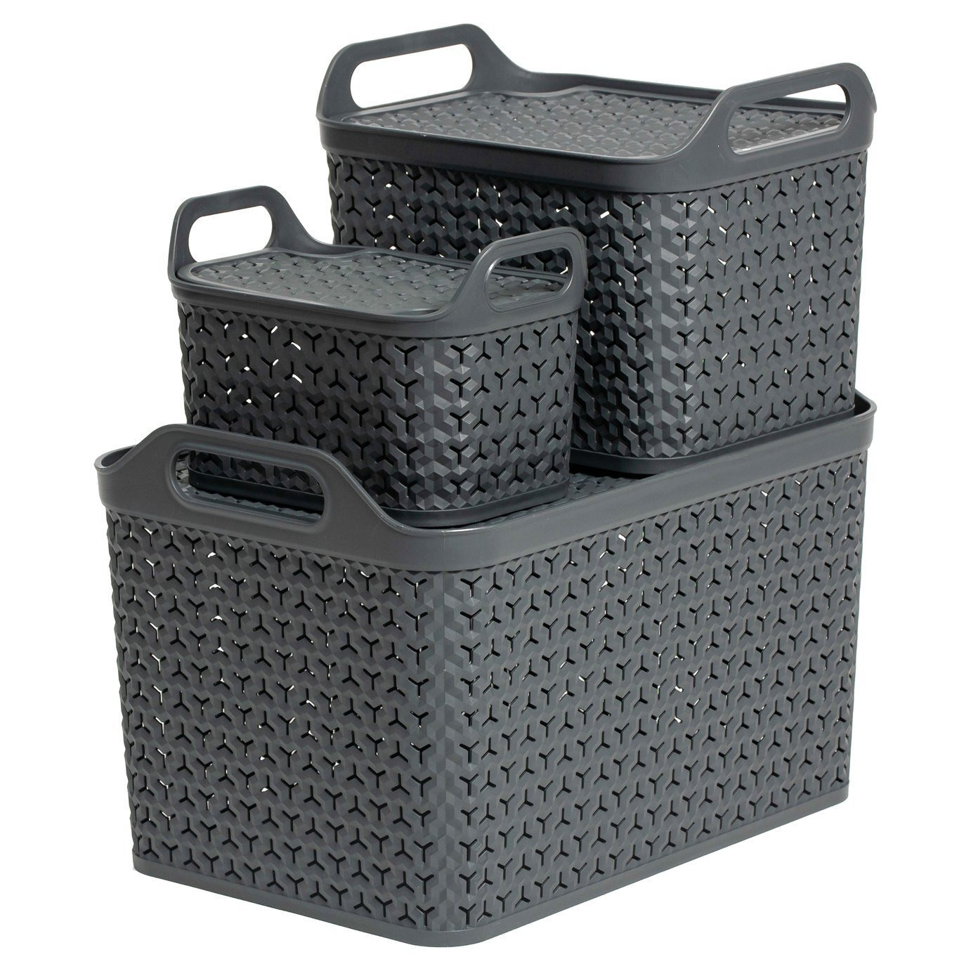 Strata Pack of 3 Urban Baskets with Lid - Slate - image 1