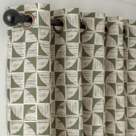Habitat Cabin Geo Print Lined Eyelet Curtains - Green