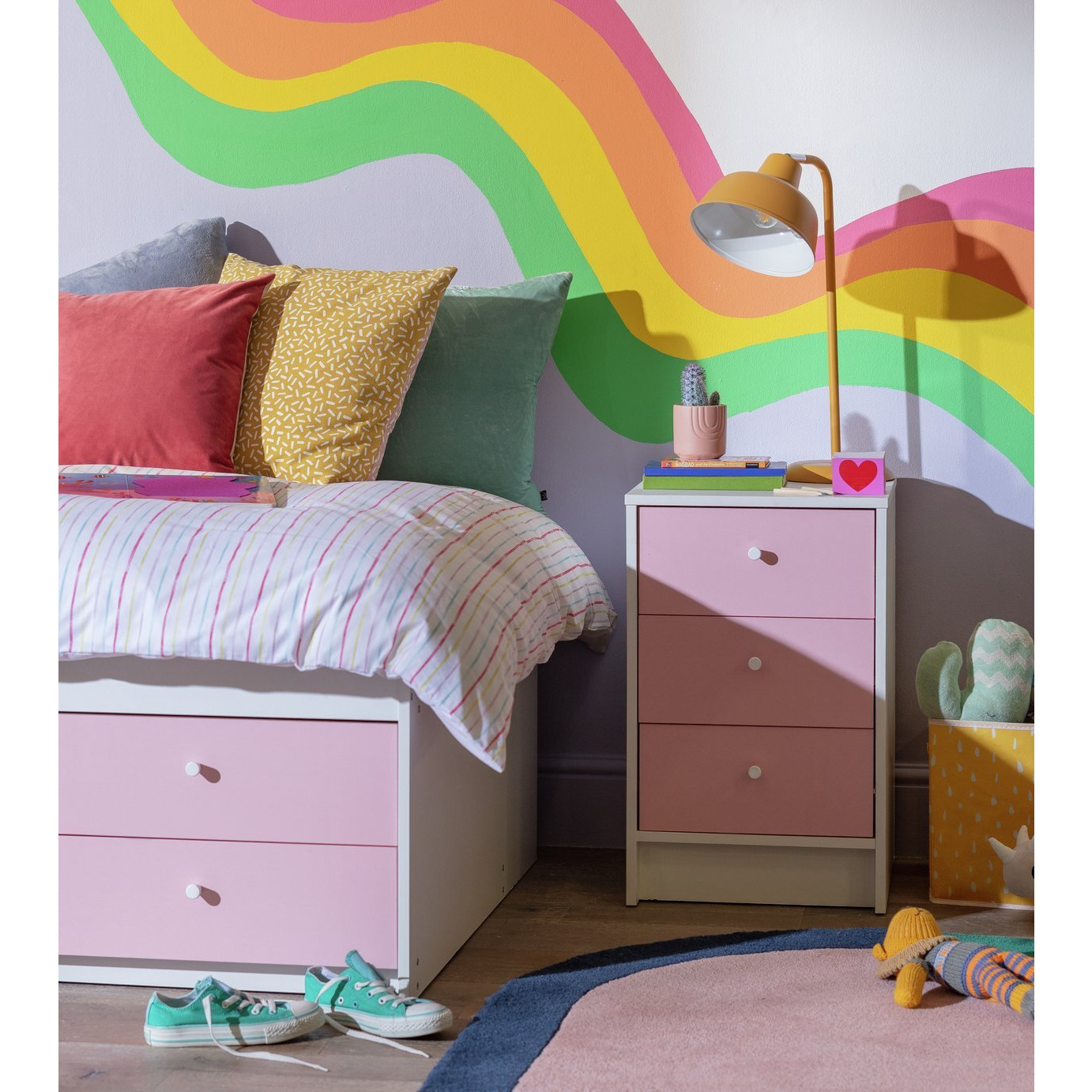Argos Home Kids Malibu Kids 3 Drawer Bedside Table - Pink - image 1
