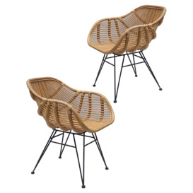 SBN Bodan Pair of Metal Dining Chairs - Light Wood - thumbnail 1