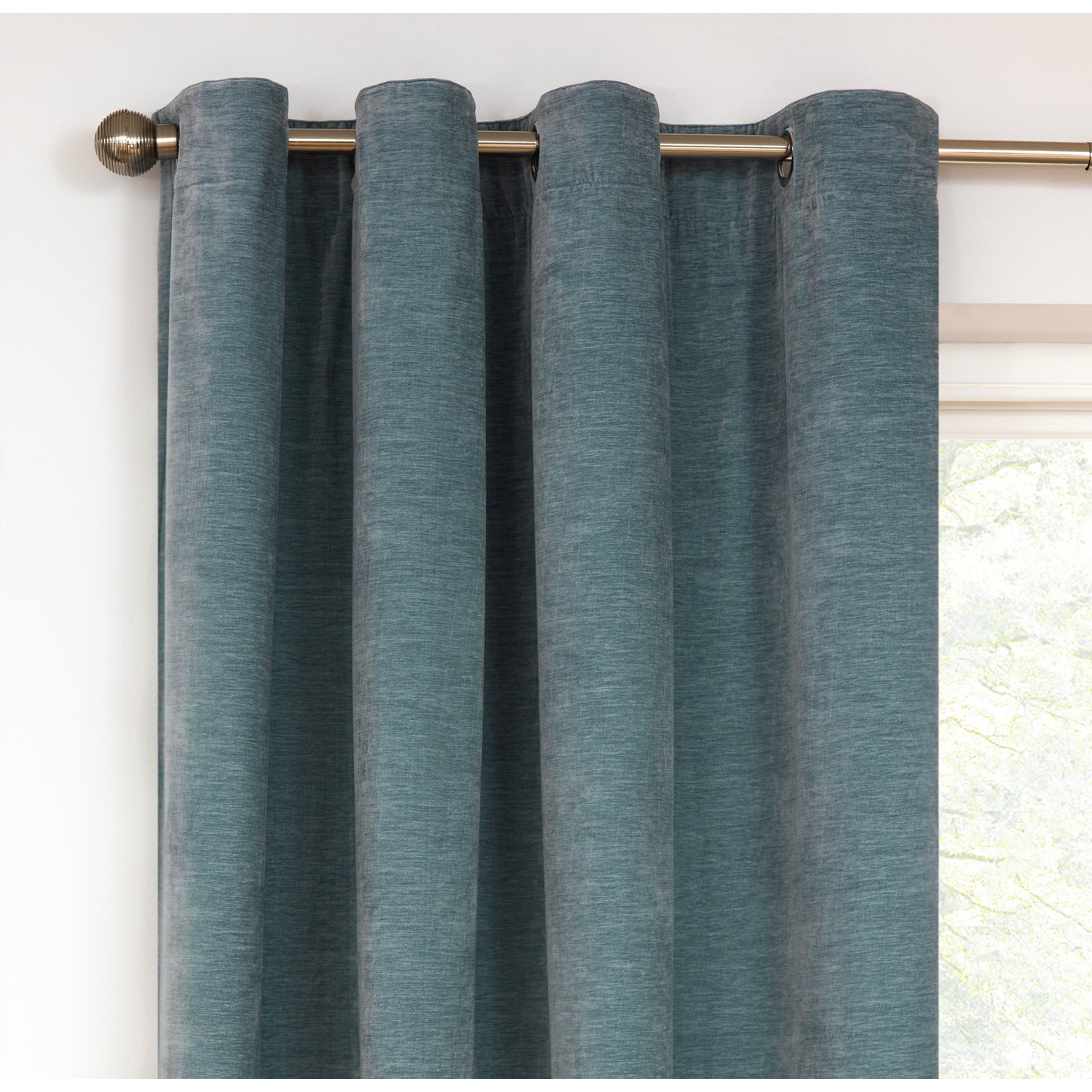Habitat Plain Chenille Blackout Lined Eyelet Curtains - Blue