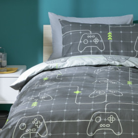 Home Gaming Glow in the Dark Grey Kids Bedding Set-Single