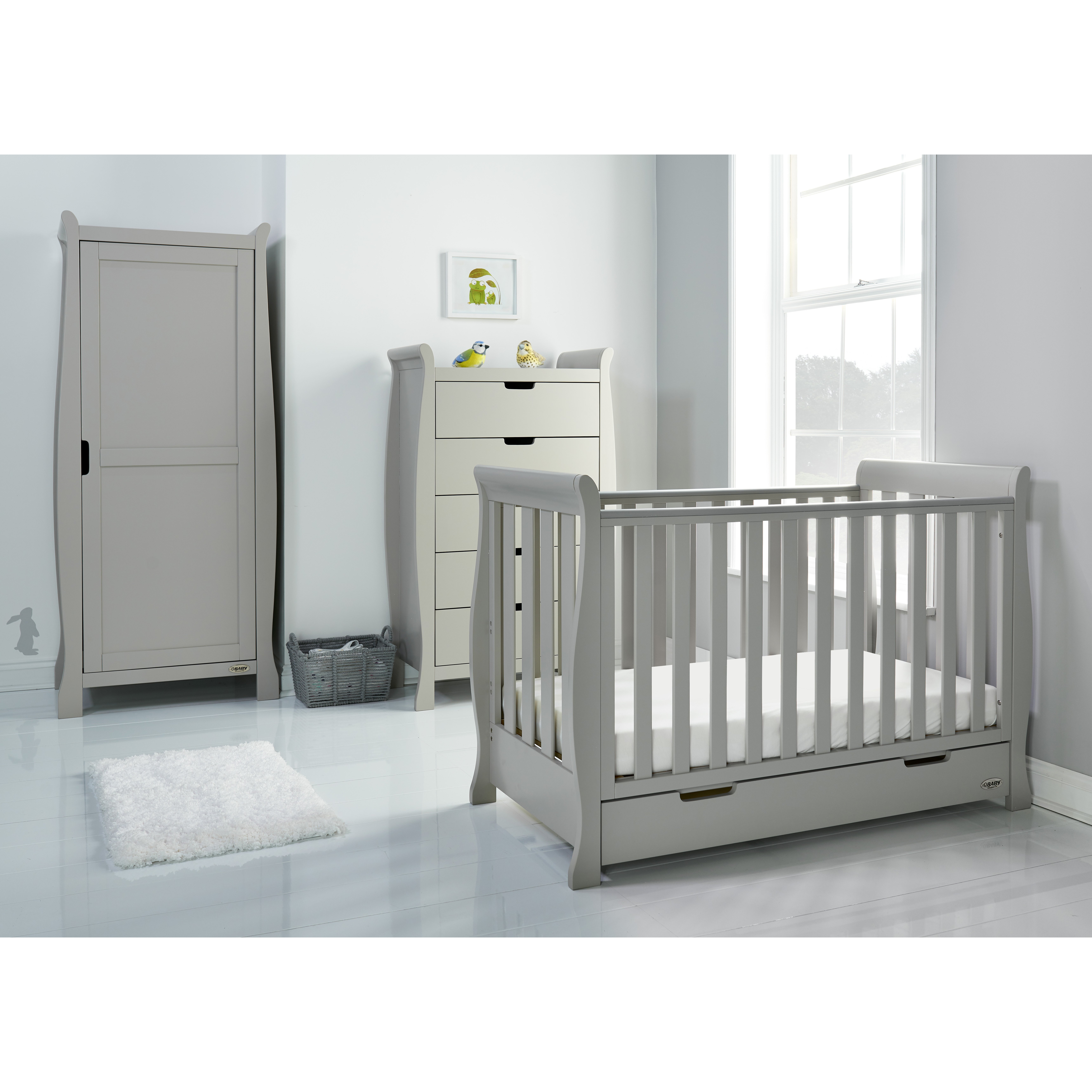 Obaby Stamford Mini Sleigh Cot Bed - Warm Grey - image 1