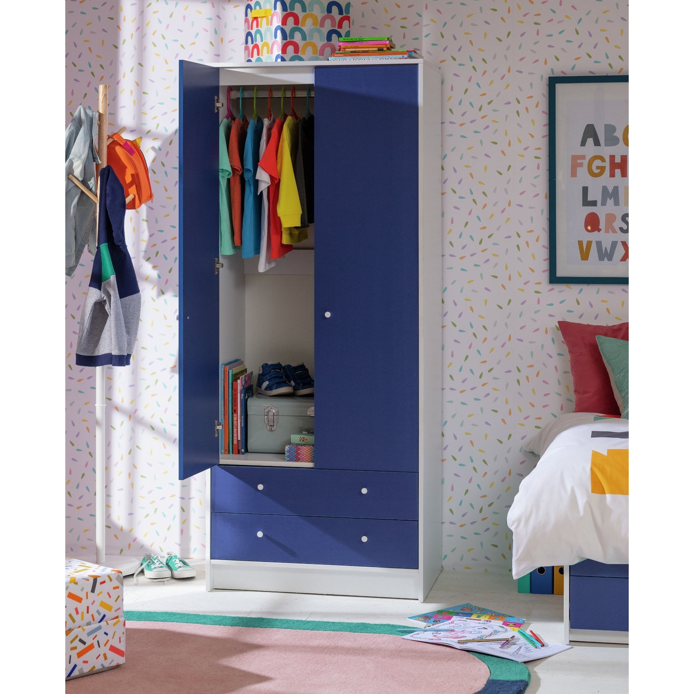 Argos Home Malibu Kids 2 Door 2 Drawer Wardrobe White & Blue - image 1