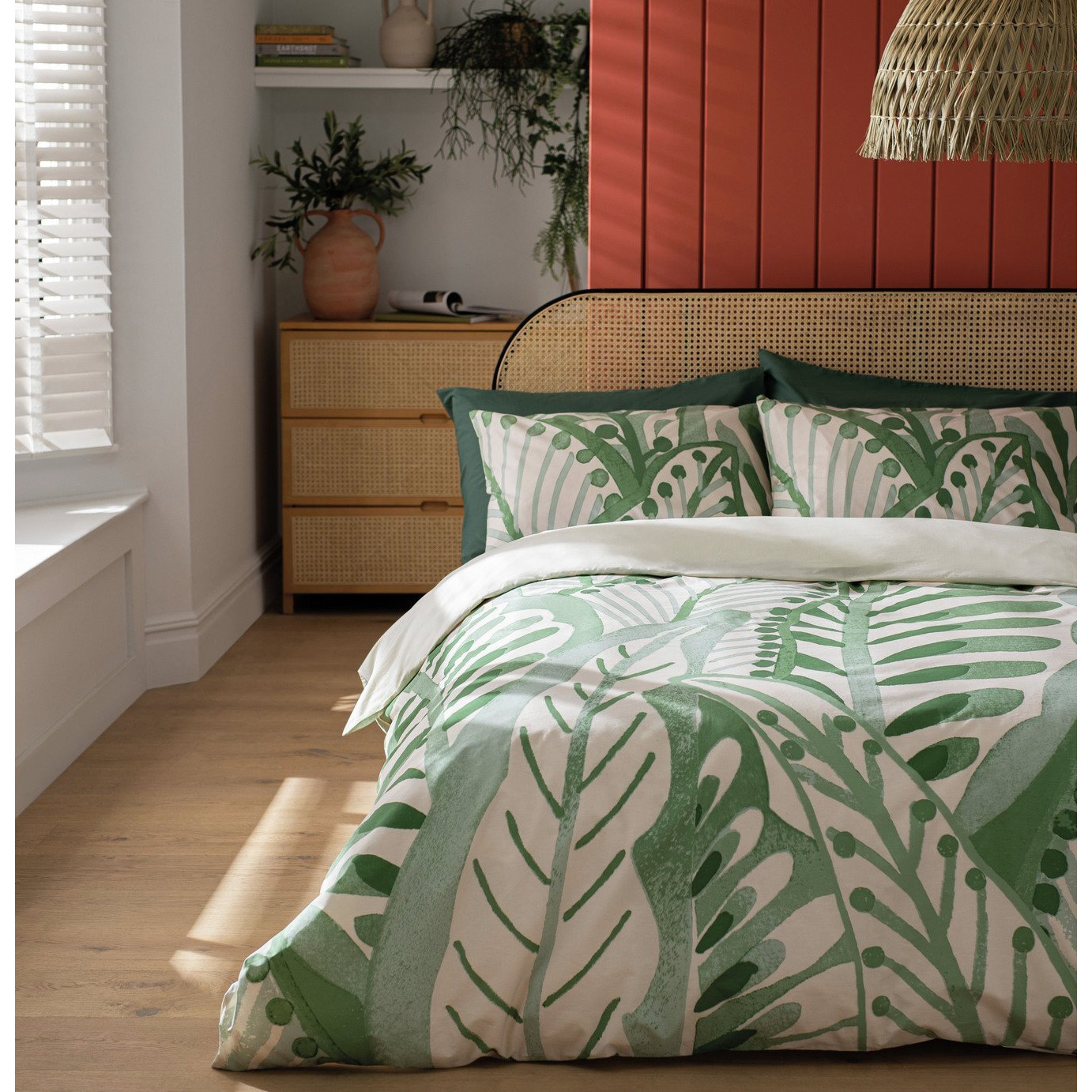 Habitat Cotton 180TC Maxi Leaf Green Bedding Set - Double