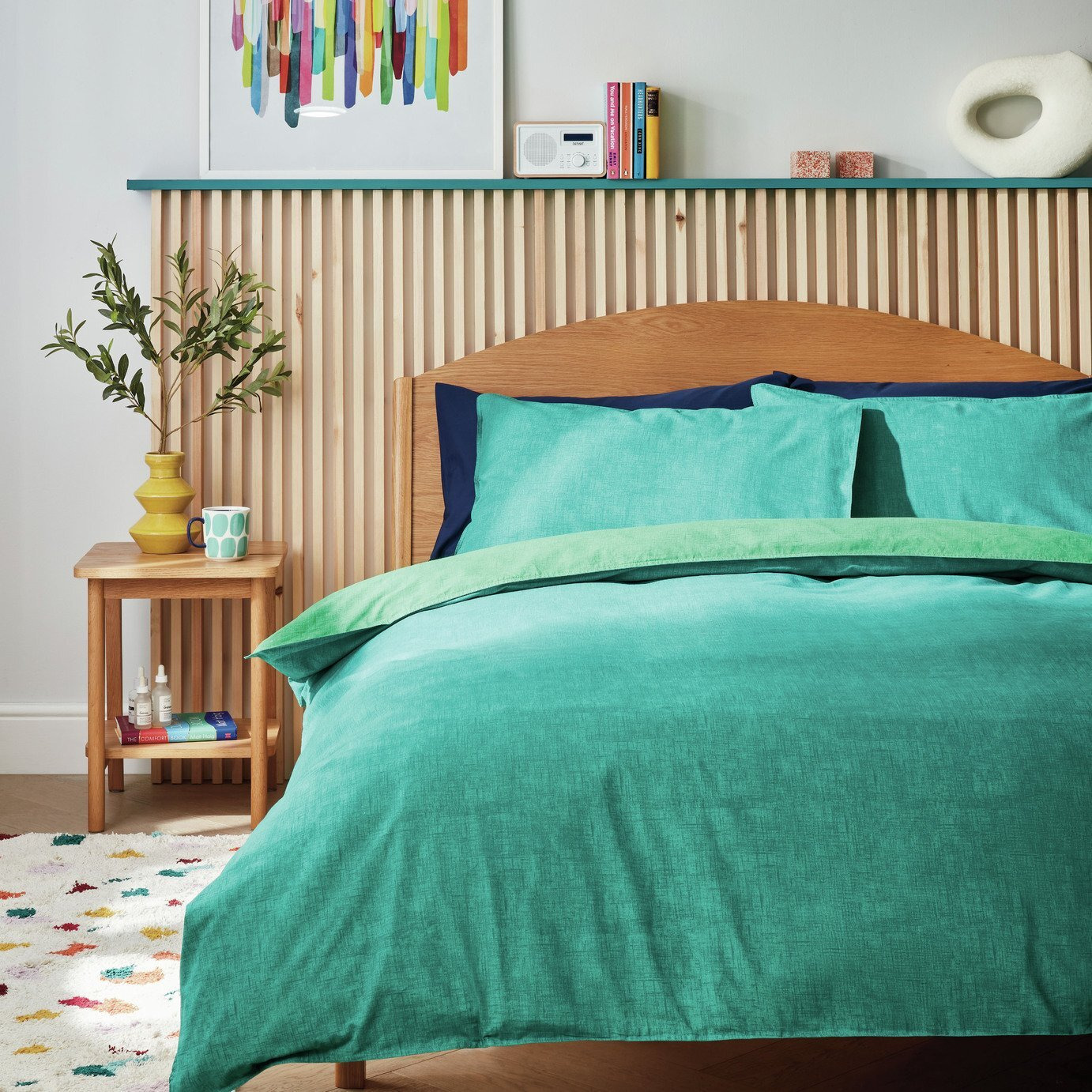 Habitat Emerald Cotton Textured Green Bedding Set - Double