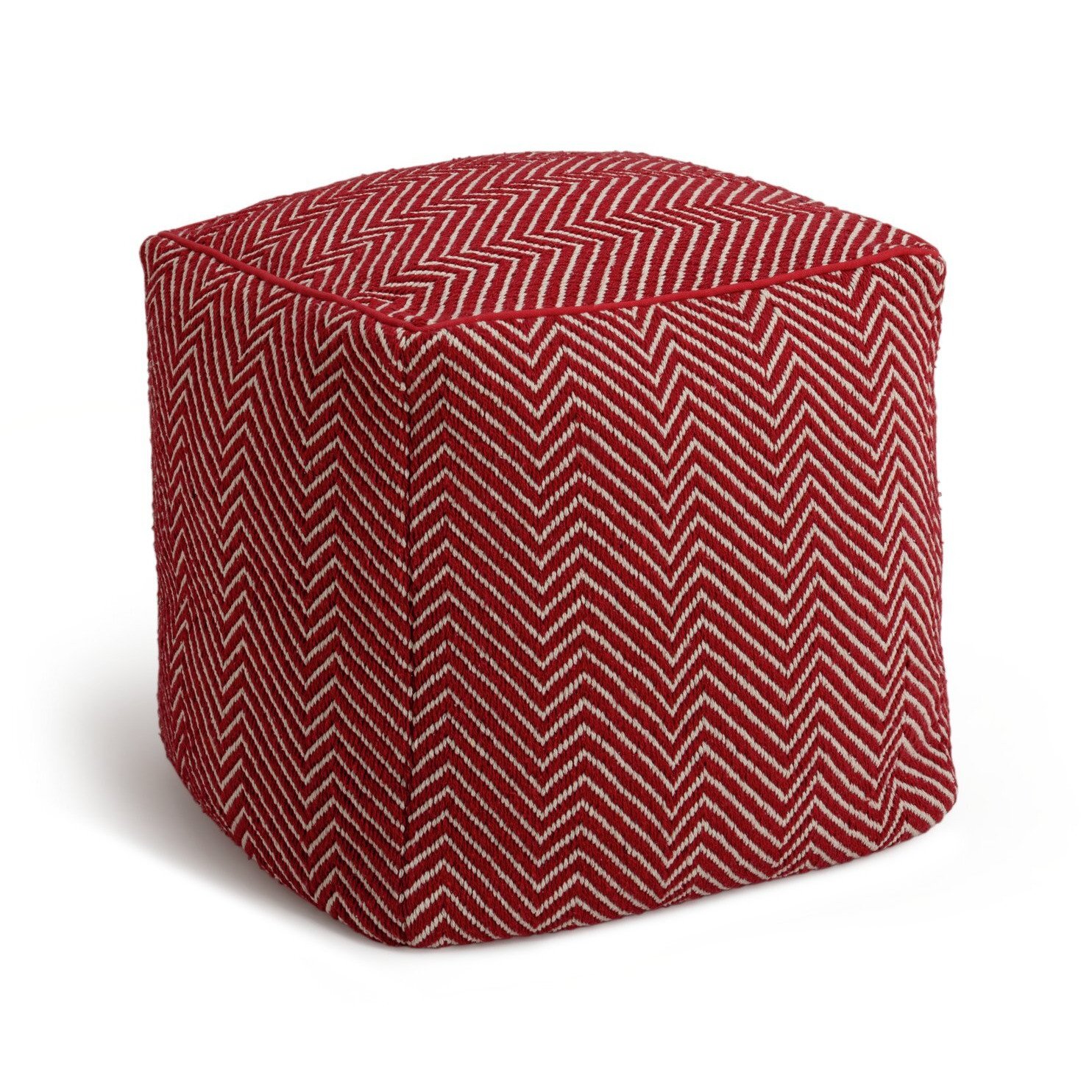Kaikoo Durrie Cotton Footstool - Red & White - image 1