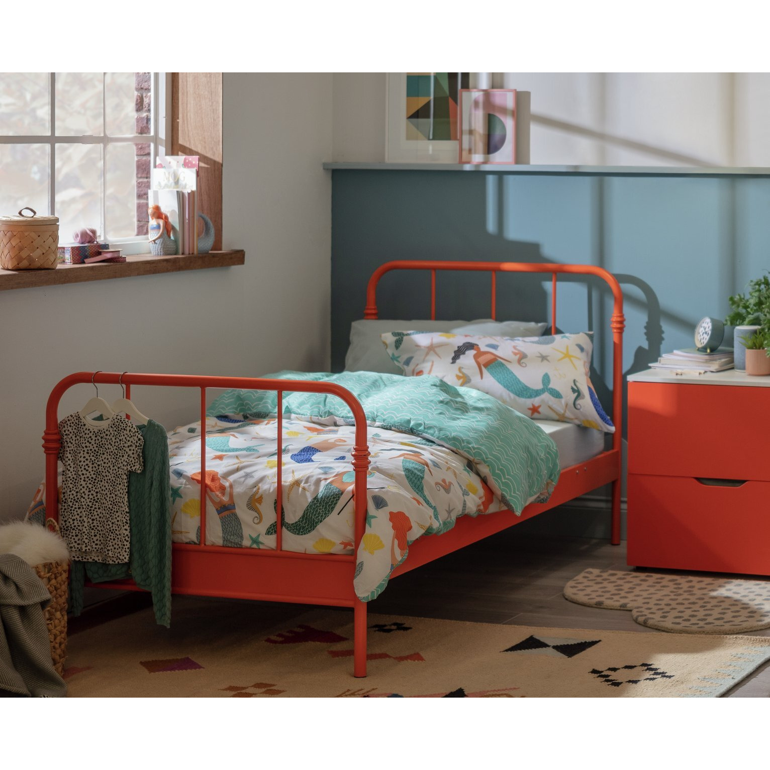 Habitat Jett Single Metal Bed Frame & Mattress - Orange - image 1