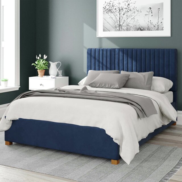 Aspire Grant Velvet Superking Ottoman Bedframe - Navy - image 1
